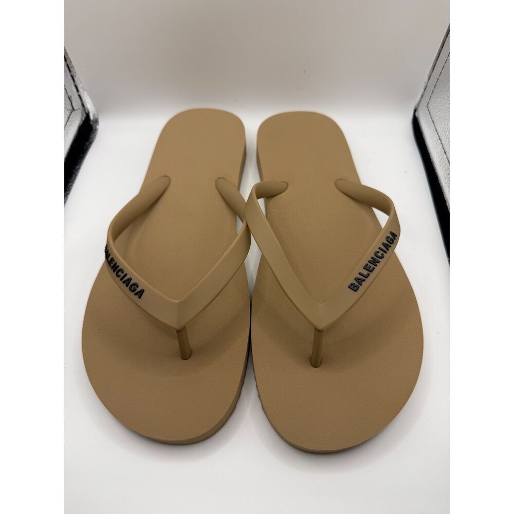 Balenciaga Rubber Logo Flip Flops Brown